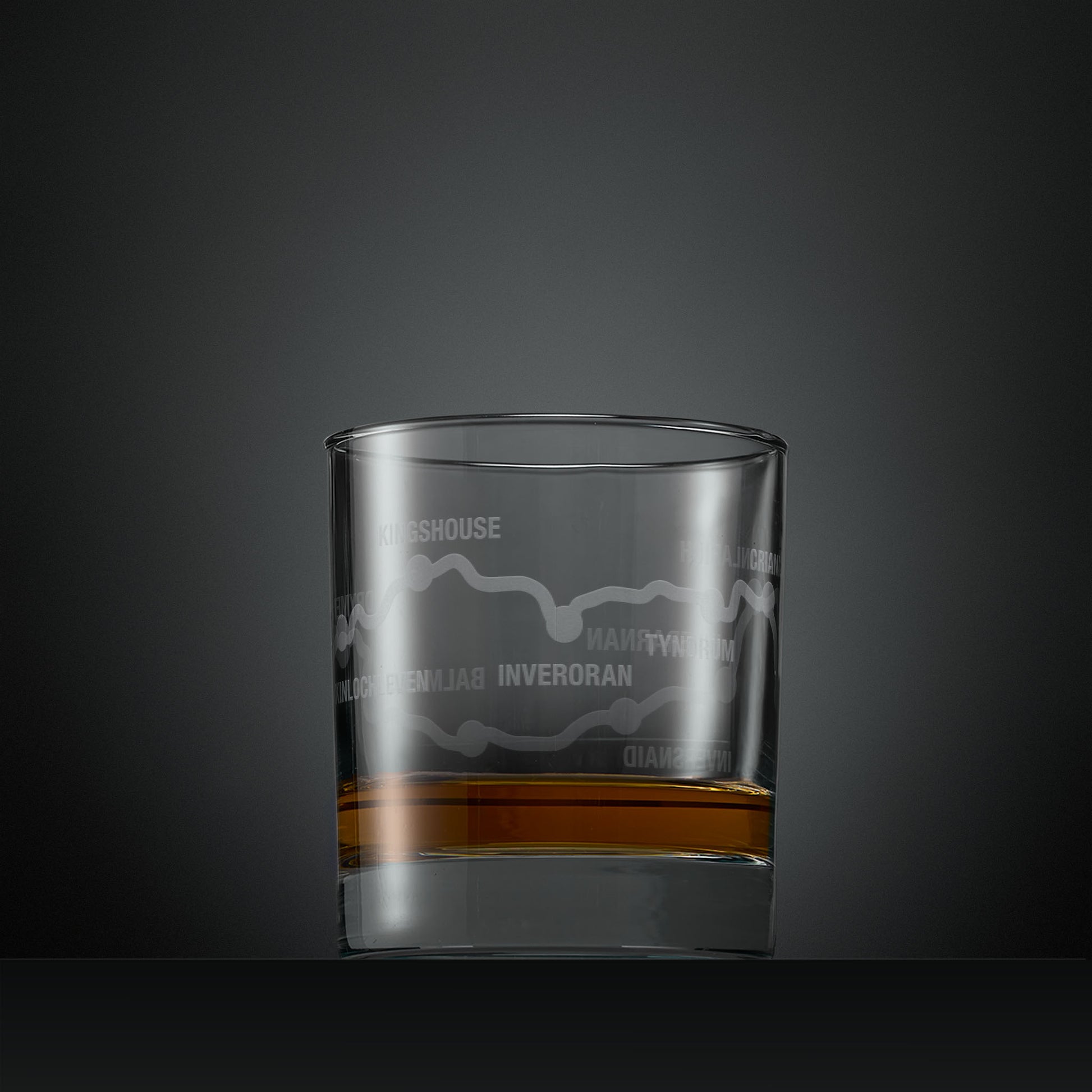 Engraved whisky glass with West Highland Way Route illustration