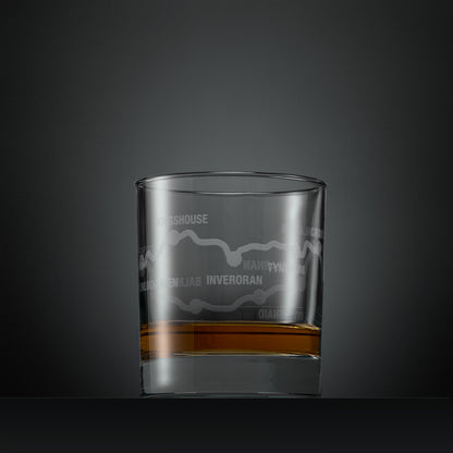 Engraved whisky glass with West Highland Way Route illustration