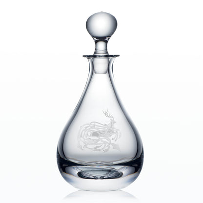 Celtic Stag Wine Decanter – hand-engraved glass in elegant teardrop form