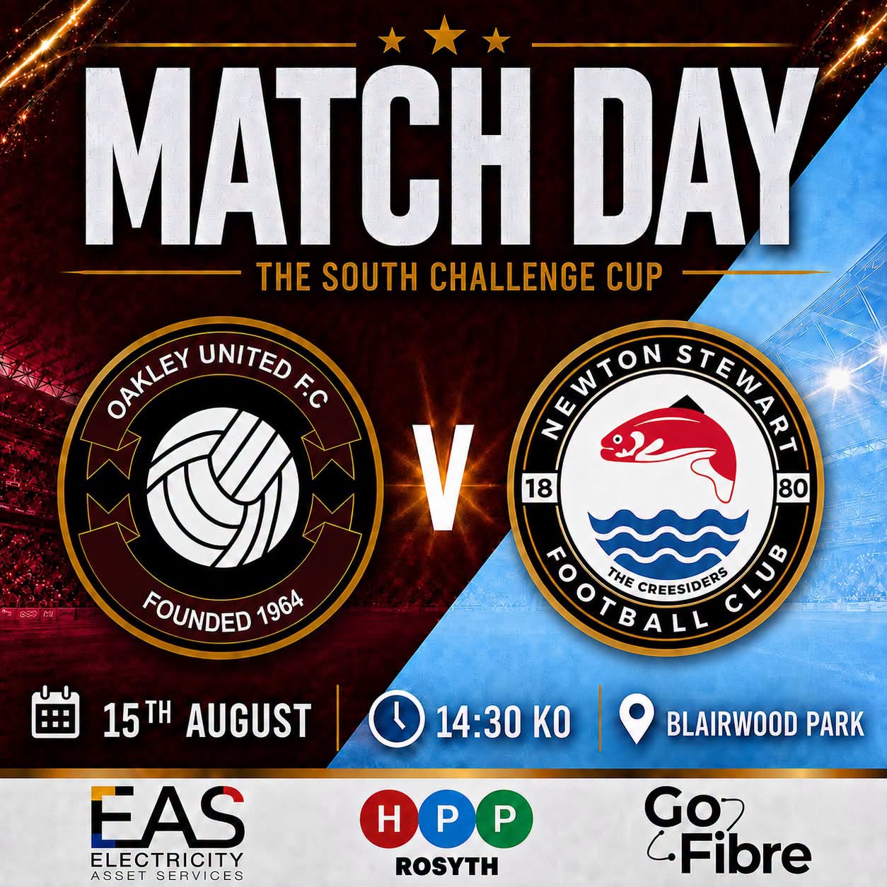 Promotional match day graphic for The South Challenge Cup football match