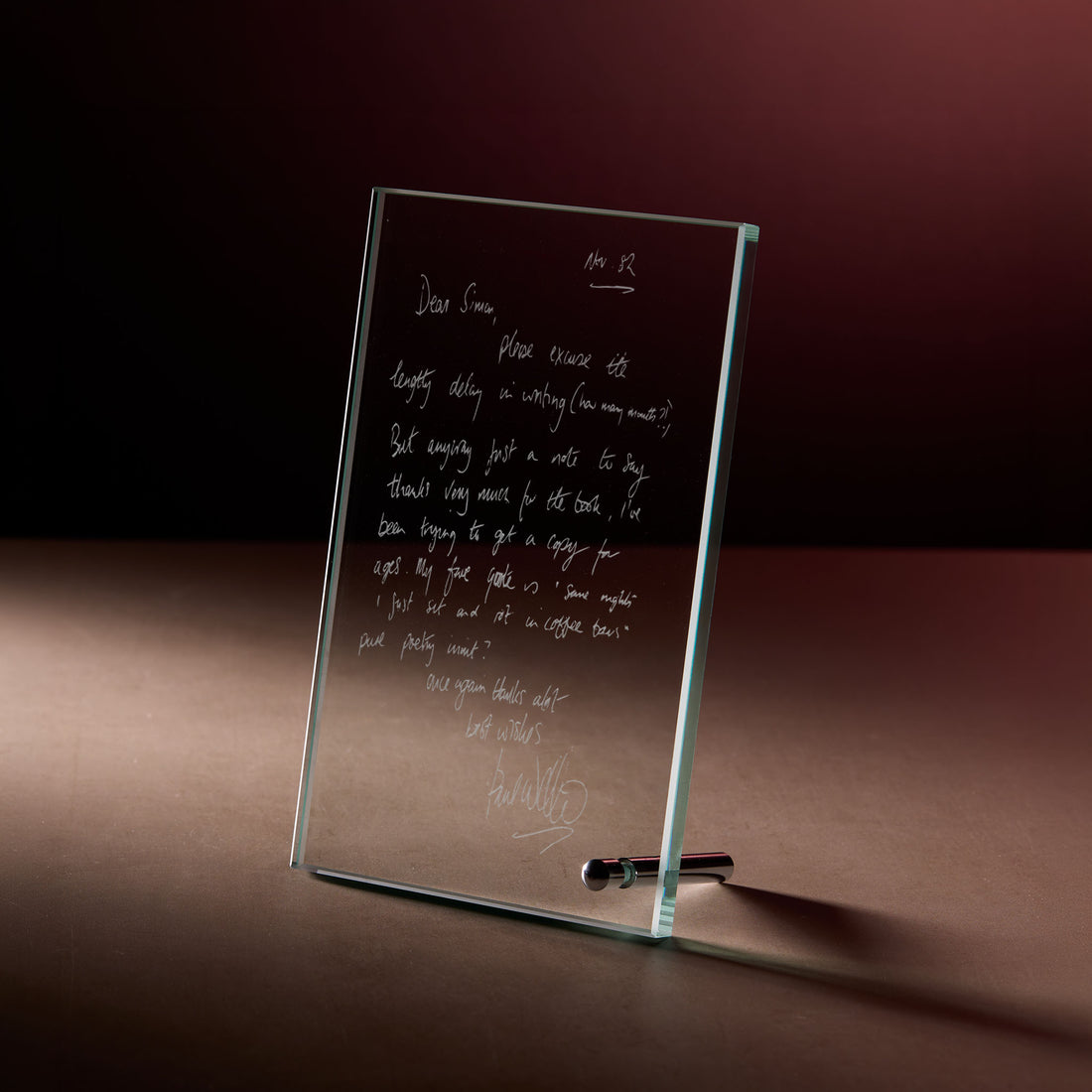 Engraved Handwritten Message Display Plaque – Engraved Glass Design