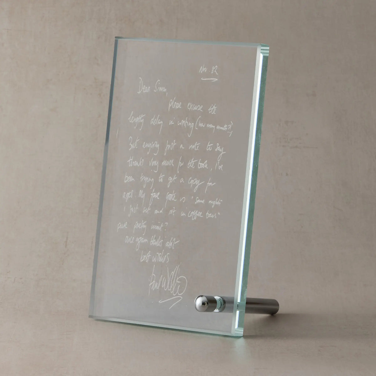 Message Plaque Engraved Handwritten Message Display Plaque | Engraved Glass Design