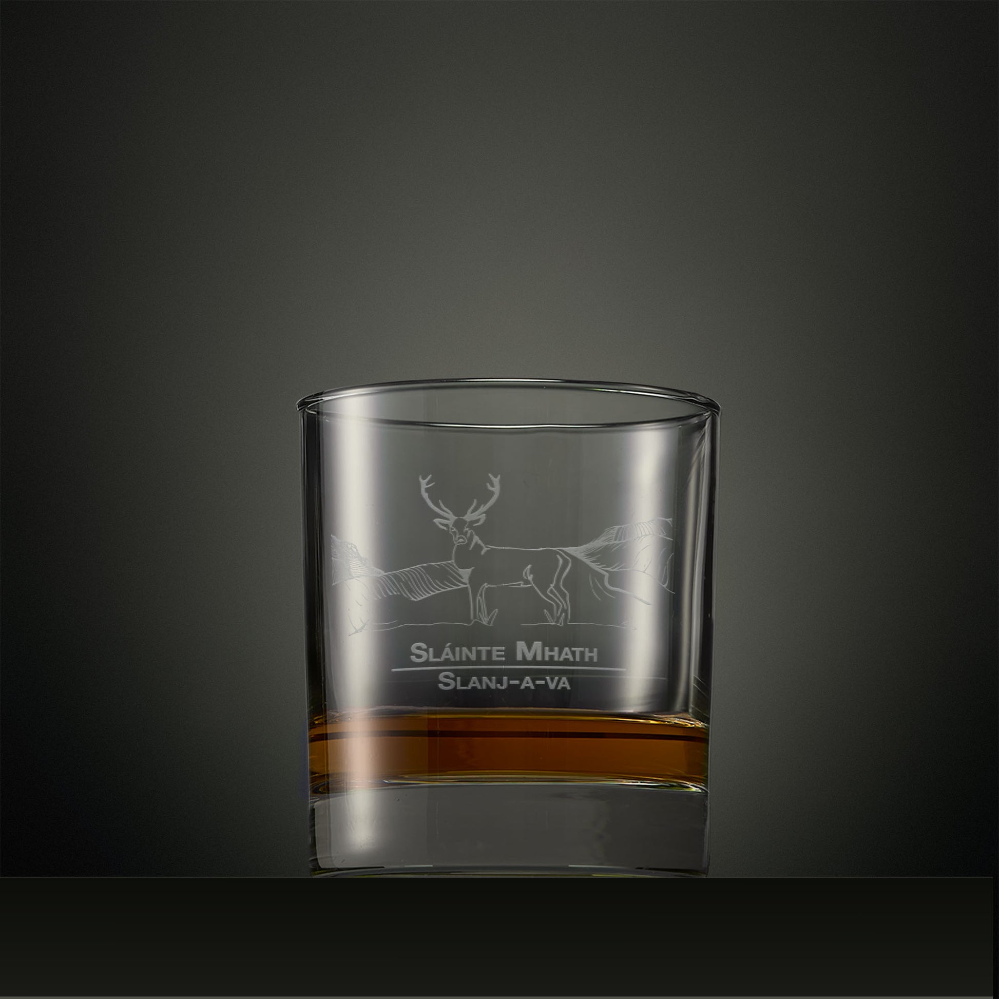 Engraved whisky glass with Highland Stag illustration