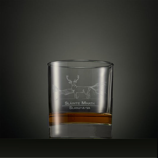 Engraved whisky glass with Highland Stag illustration