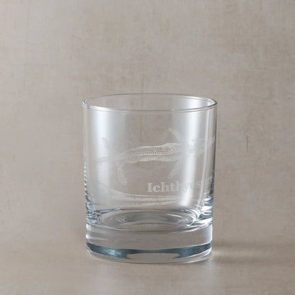 Paleontologist whisky glass engaved with a Ichthyosaurus fossil