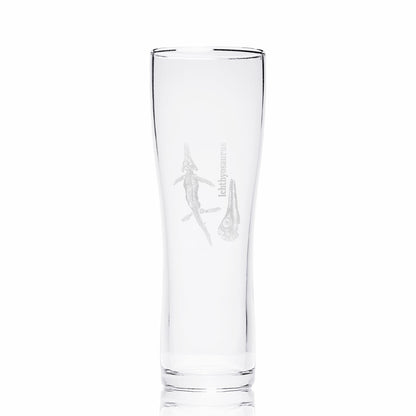Dinosaur pint glass engraved with an Ichtyosaur fossil and personalised text