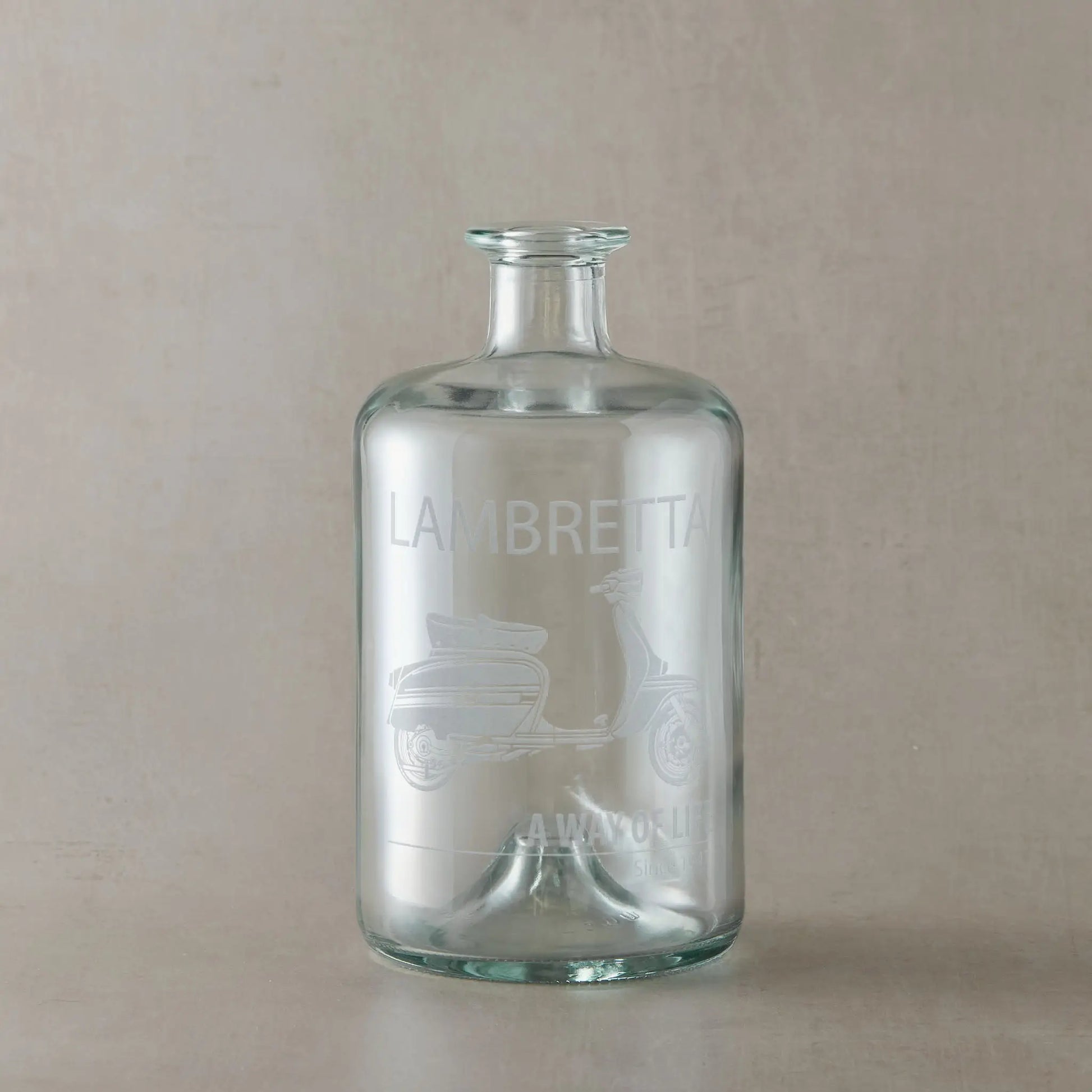 Engraved apothecary decanter with Lambretta GP scooter design
