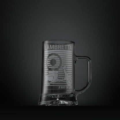 Engraved glass tankard featuring a Lambretta Li Special scooter and MOD target design