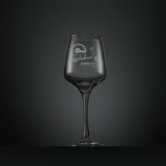 Engraved Lambretta SX200 scooter wine glass with A Way of Life Since 1947 text