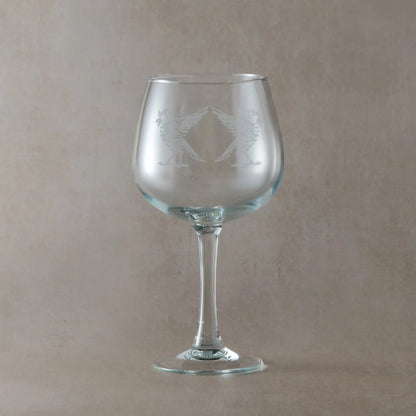 Ca de Balon glass engraved with two Liverbirds facing away from each other