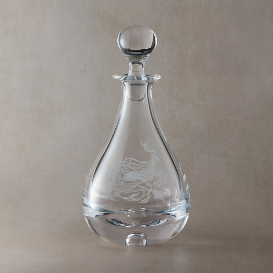 Wine decanter engraved with interlaced Scottish stag motif