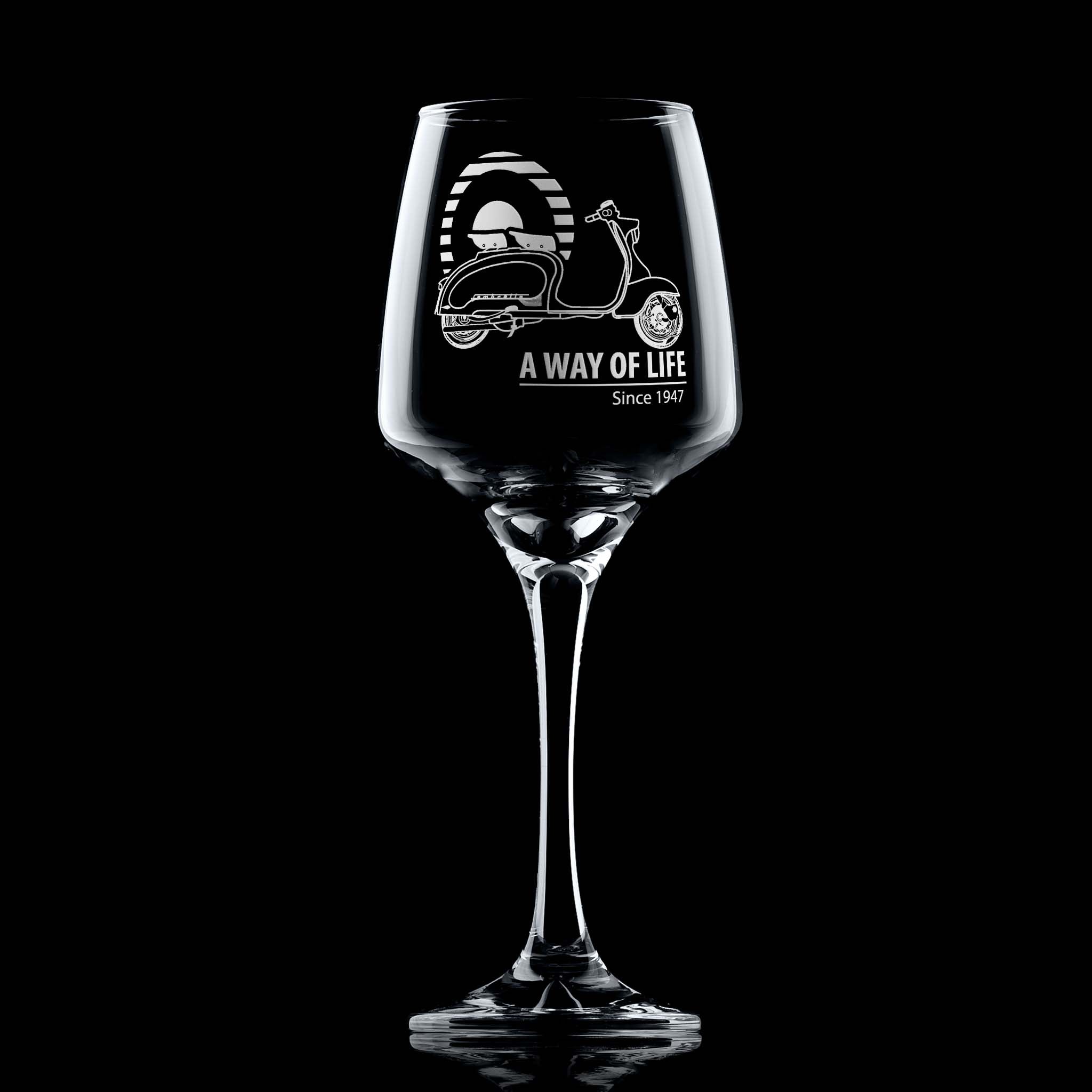 Lambretta Li125 engraved stemmed wine glass black background