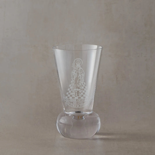 Traditional masonic firing glass engraved with freemasonry lodge design and custom text