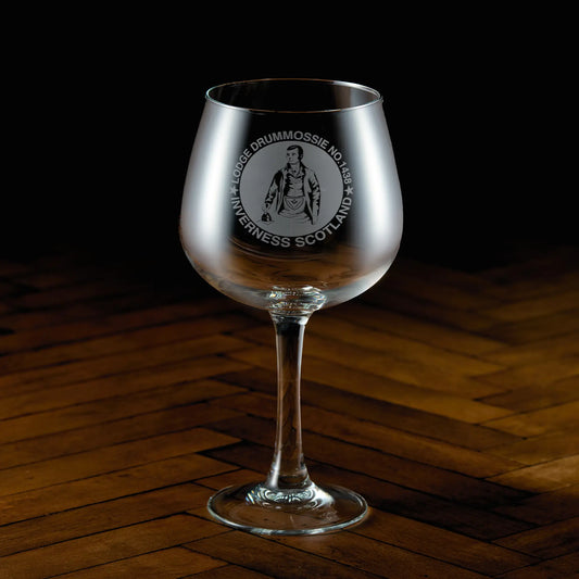 Engraved gin glass with personalised Masonic Lodge logo