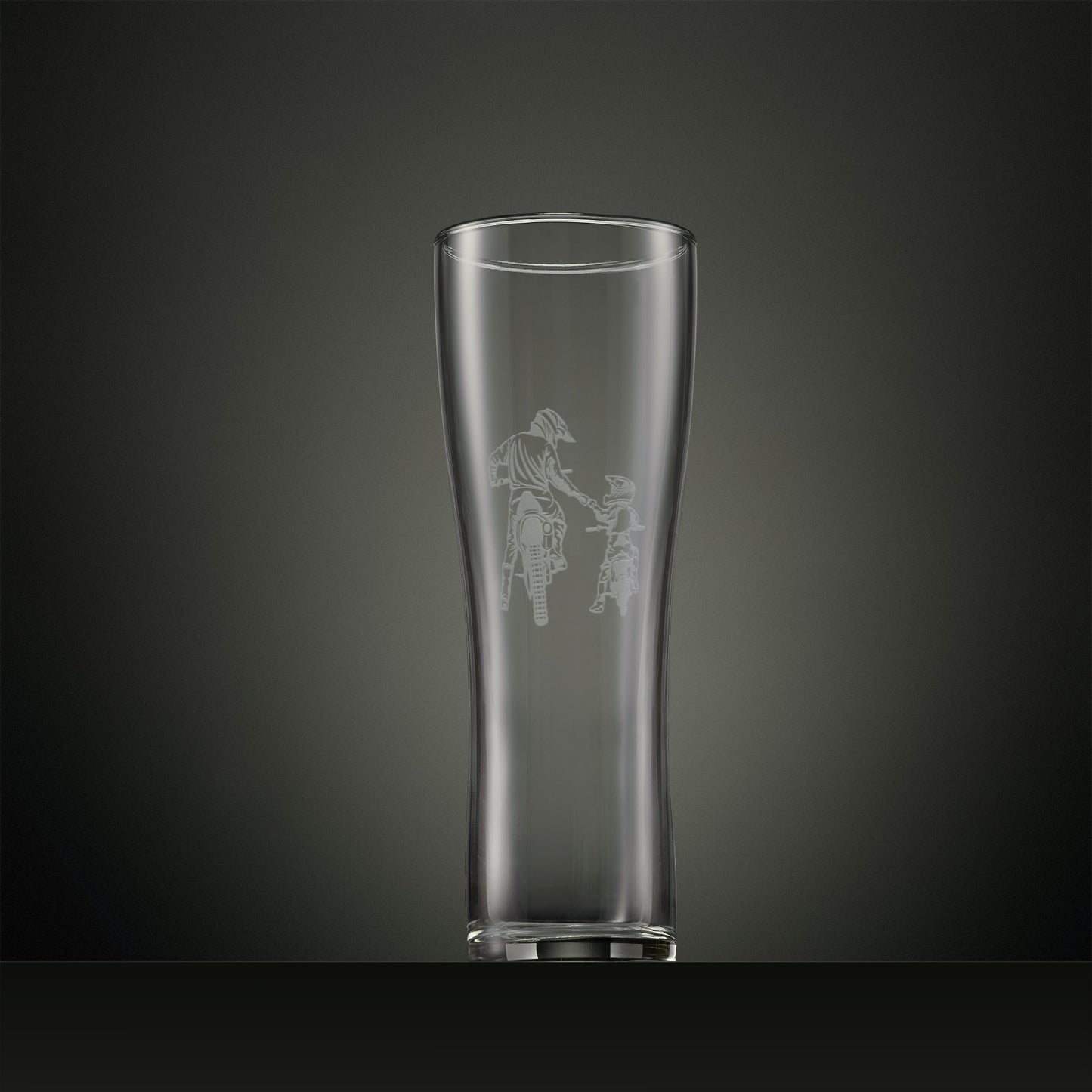 Engraved pint glass with two motocross riders
