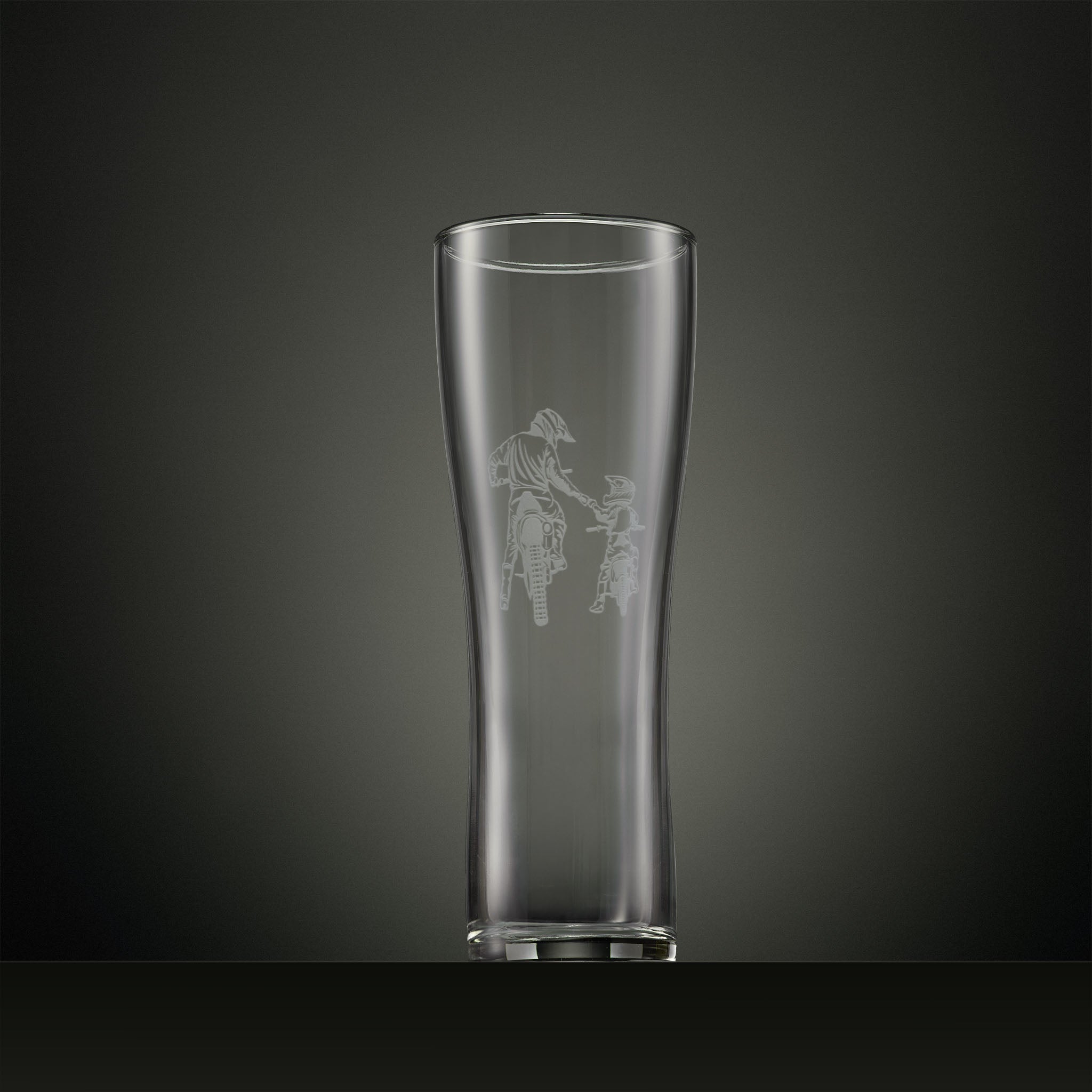 Engraved pint glass with two motocross riders