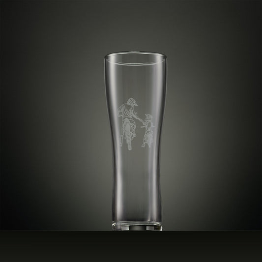 Engraved pint glass with two motocross riders