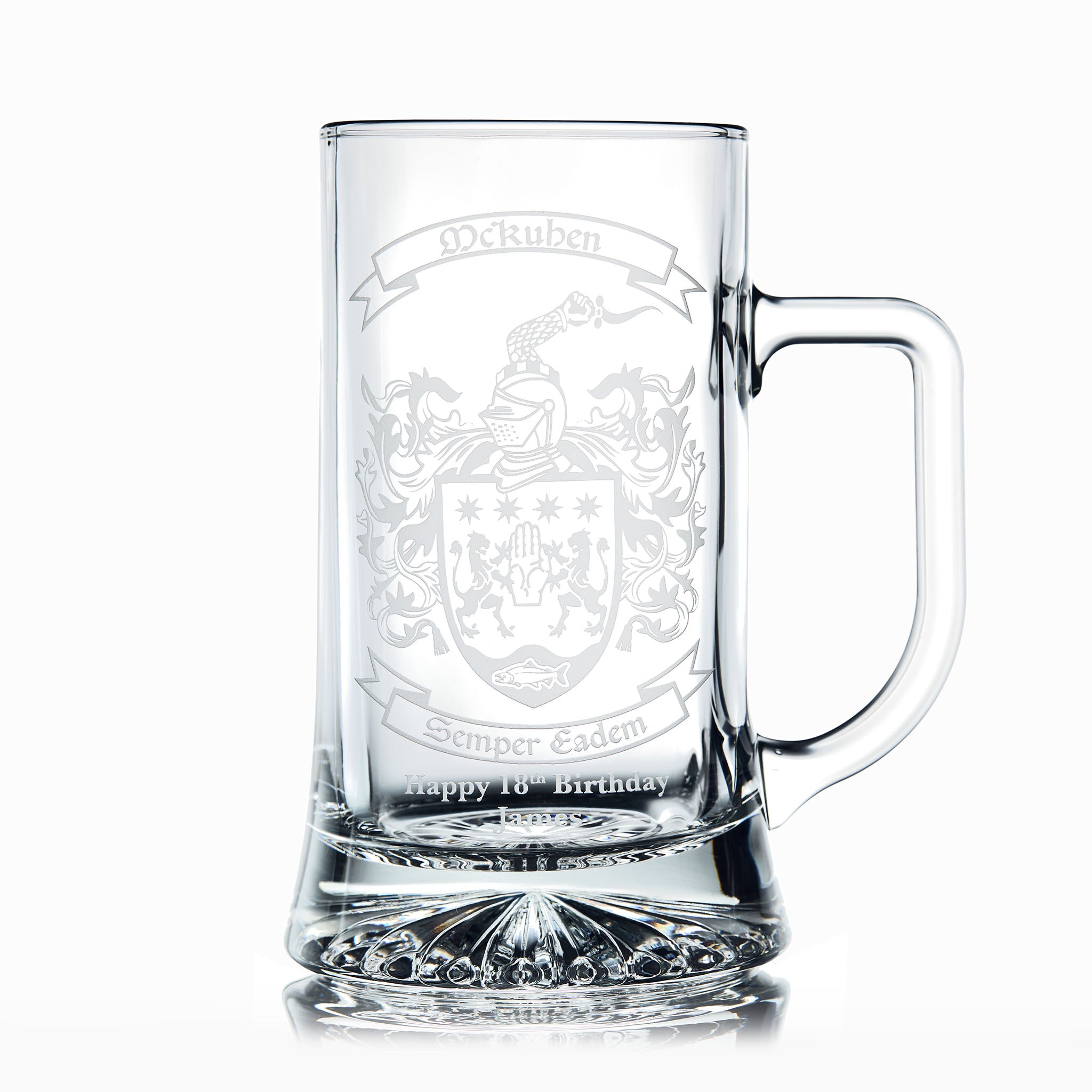 Custom engraved coat of arms and family crest glass tankard