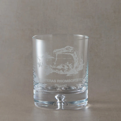 Loch Ness whisky glass with engraved Nessie design 