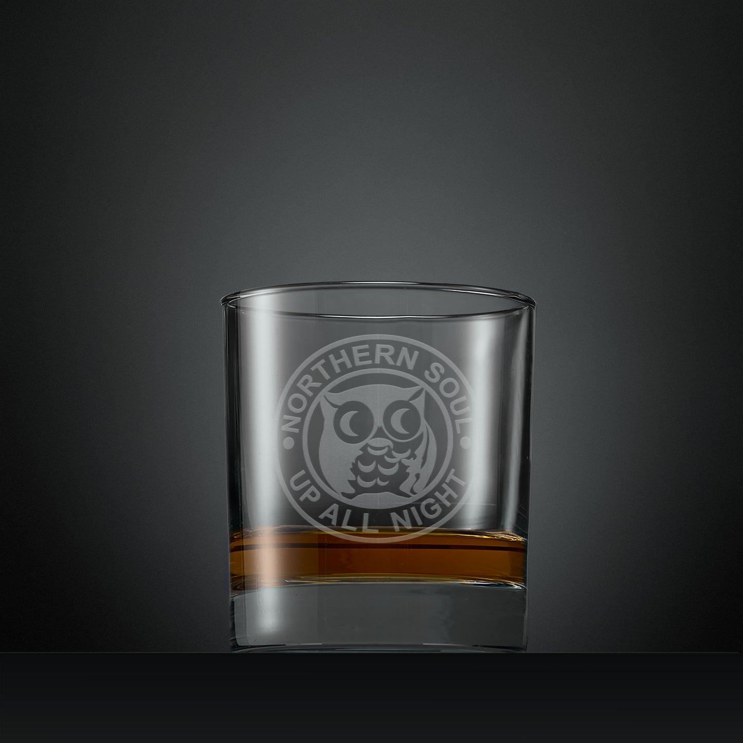 Engraved whisky glass with Northern Soul night owl
