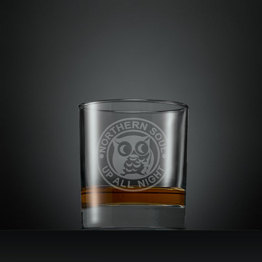 Engraved whisky glass with Northern Soul night owl