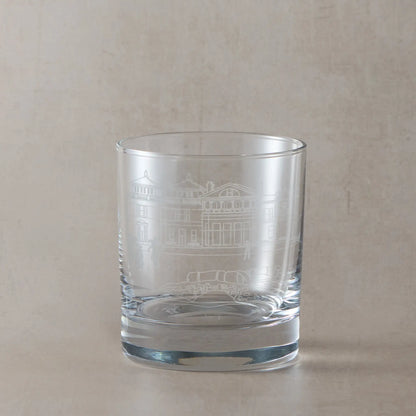 Engraved whisky glass with the clubhouse at St Andrews illustration