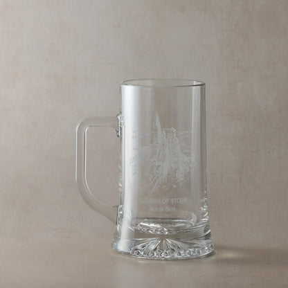 Engraved tankard with Old Man of Storr and Isle of Skye design, handle on left side of engraving,