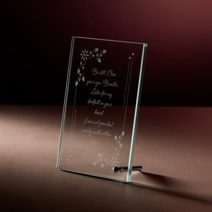 Engraved memorial plaque with personalised text and floral design
