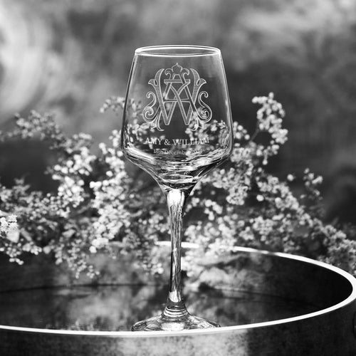 Personalised Monogram Wine Glass – Custom Initials & Engraved Details