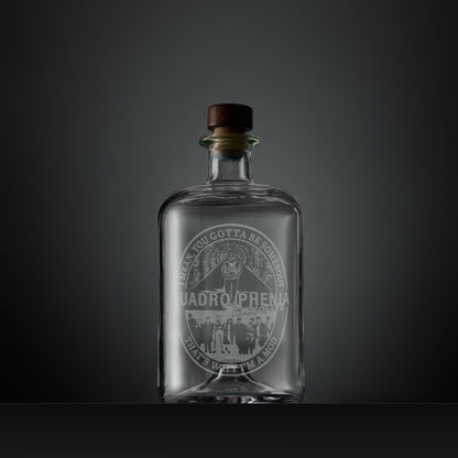 Engraved apothecary style decanter with Jimmy, a way of life and MOD design