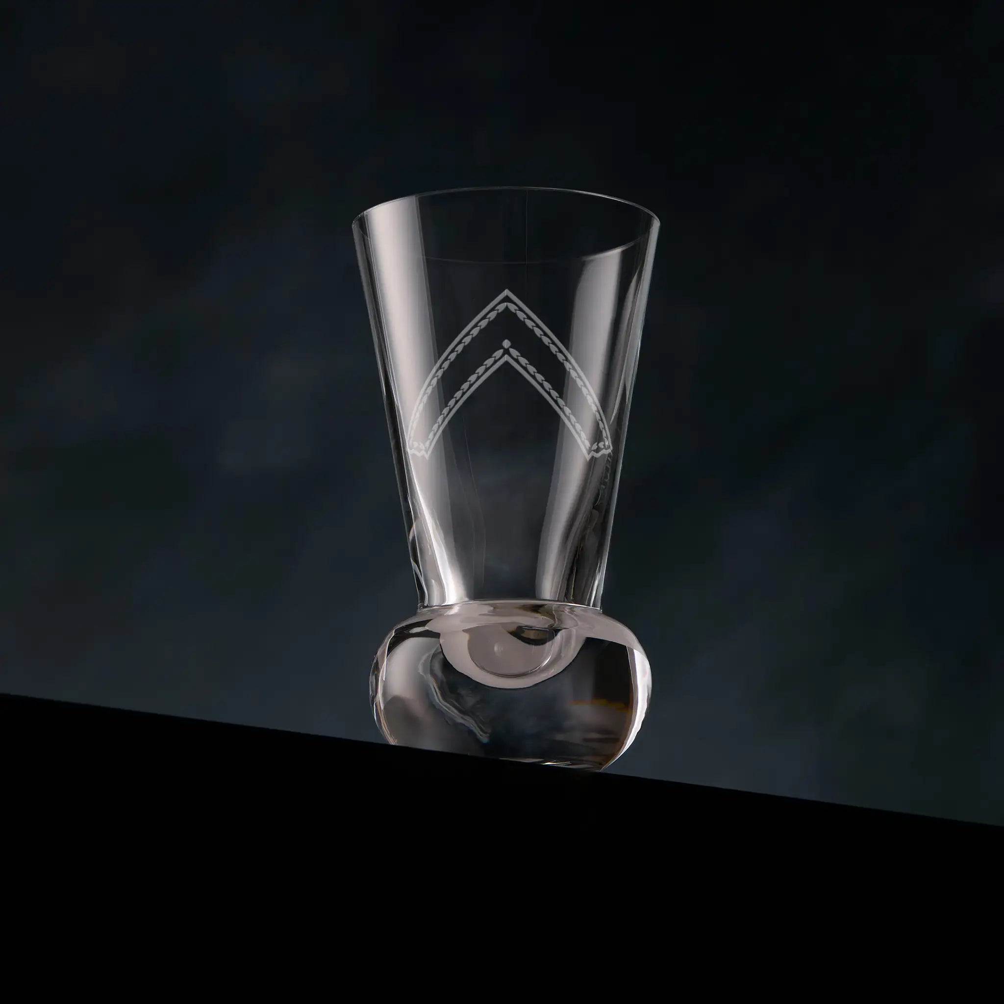 Engraved Worshipful Master firing glass – Masonic toasting glass on black background
