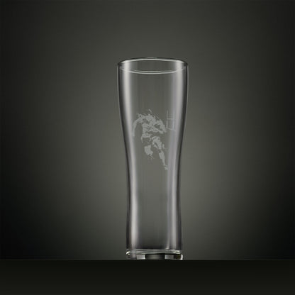 Engraved Pint glass with rugby player, ball and goalposts
