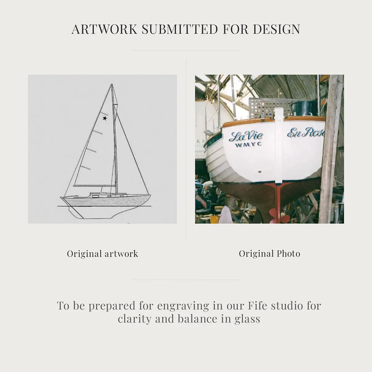 Sailing yacht artwork and photograph provided for engraving