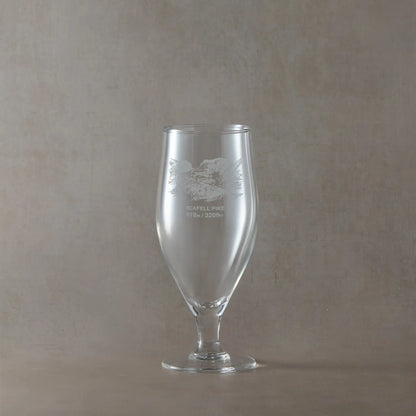 Chalice style stemmed beer glass engraved with Scafell Pike and its height in metres and feet