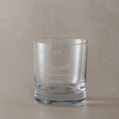 Whisky Glass engraved with Sgailc-nid – "The blow of the nest" (your first dram upon waking)