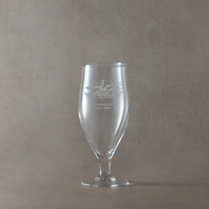 Stemmed chalice style glass engraved with Schiehallion and its height in metres and feet