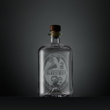 Engraved Apothecary style decanter with ska 2 tone dancing shoes and checkerboard socks design
