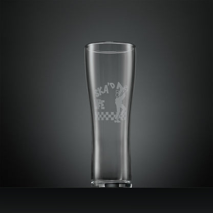 Engraved pint glass with ska 2 tone Walt Jabsco and checkerboard design