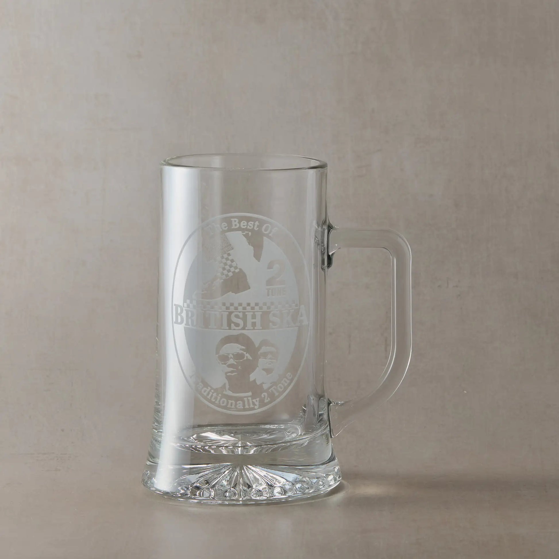 British ska engraved glass tankard illustrated with 2 tone and checkerboard designs