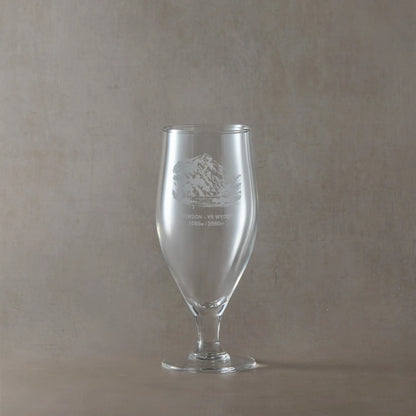 380ml stemmed beer glass engraved with Yr Wyddfa, it's English name and height in metres and feet
