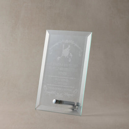 Bevelled glass plaque engraved with a thank you message to a school teacher