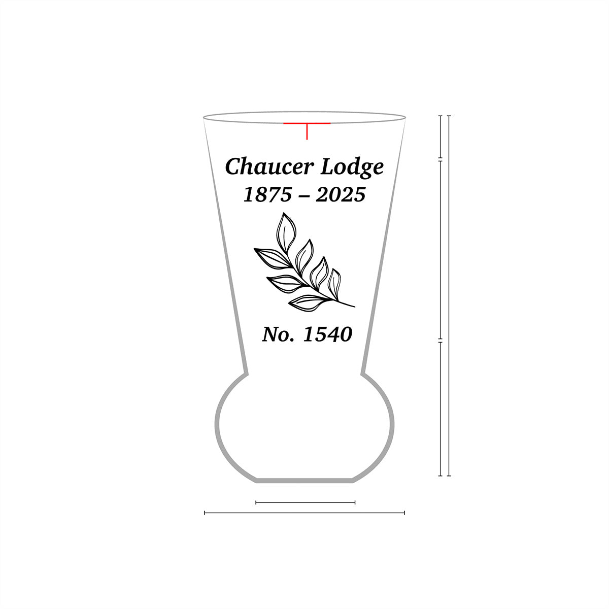 Engraving layout for a masonic firing glass showing placement of design and text