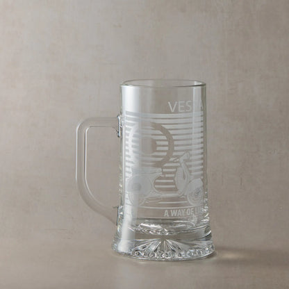 Vespa GS150 scooter engraved tankard with handle left, photographed on neutral beige background.
