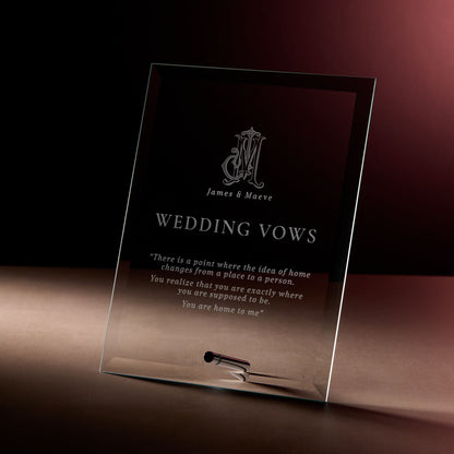 Engraved display plaque with wedding vows and monogram