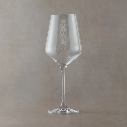 Engraved wine glass with welsh lovespoon illustration