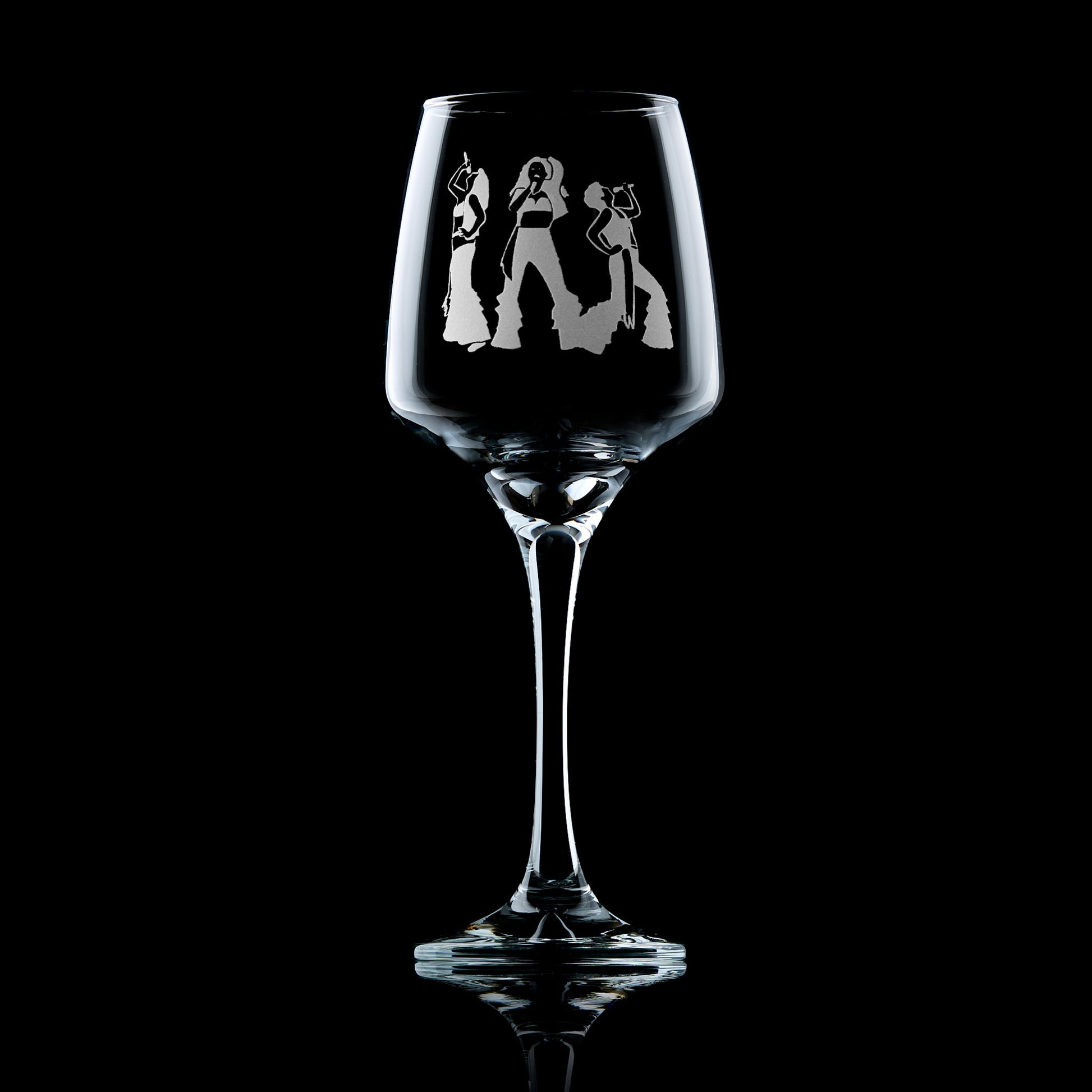 mamma mia wine glass engraved with  donna and the dynamos