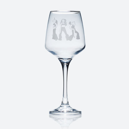 mamma mia wine glass engraved with  donna and the dynamos