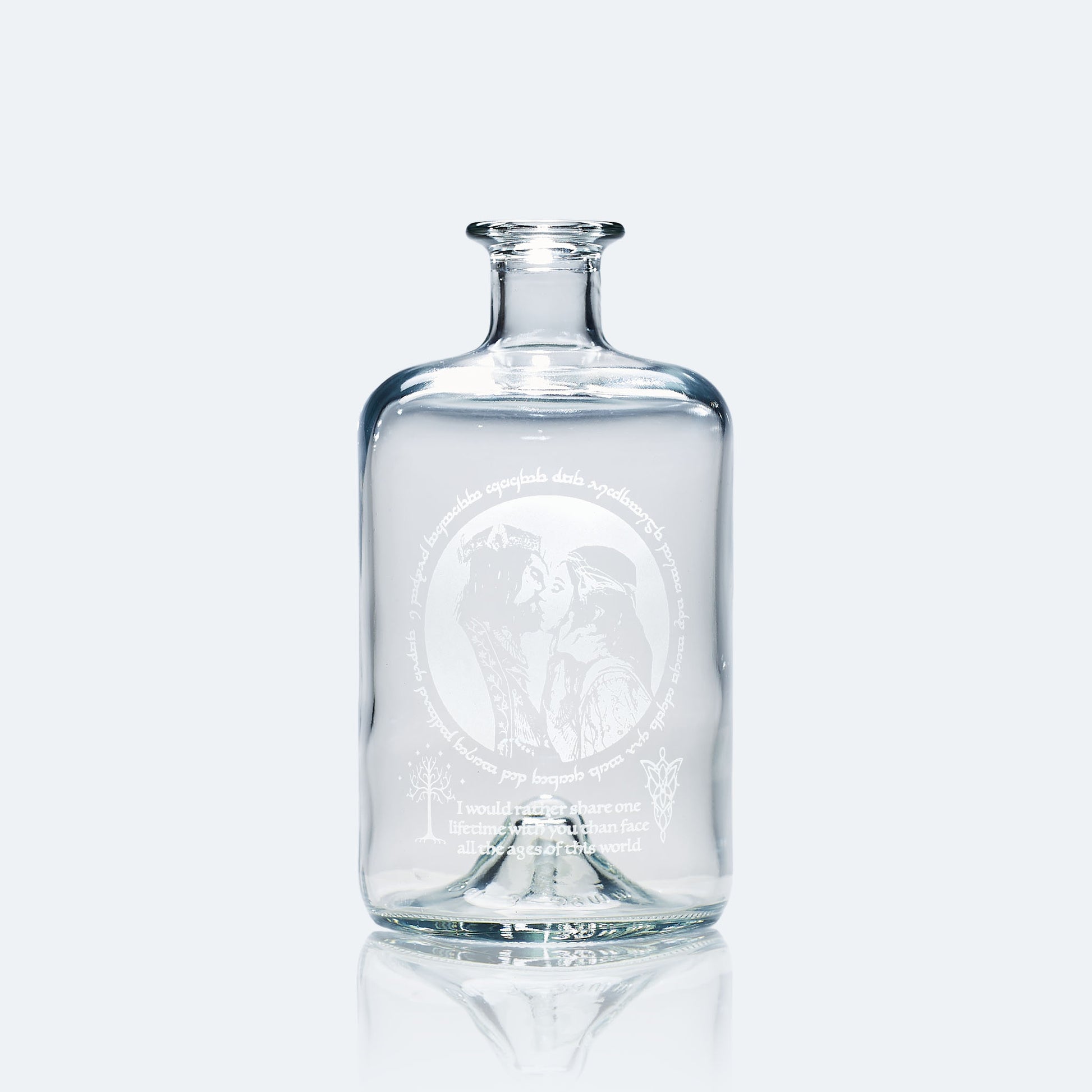 lord of the rings decanter bottle engraved with arwen and aragorn