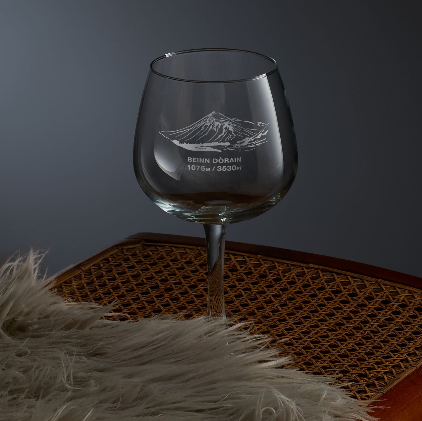 engraved gin glass etched with mountain Beinn Dorain, scottish monro