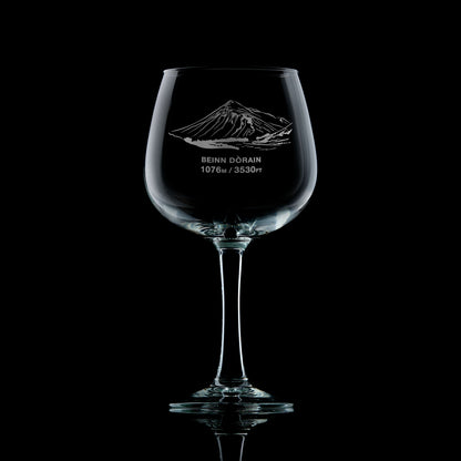 engraved gin glass etched with mountain Beinn Dorain, scottish monro